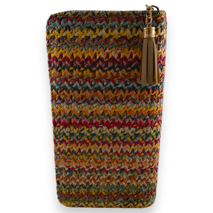 Portefeuille paille tressée multicolore
