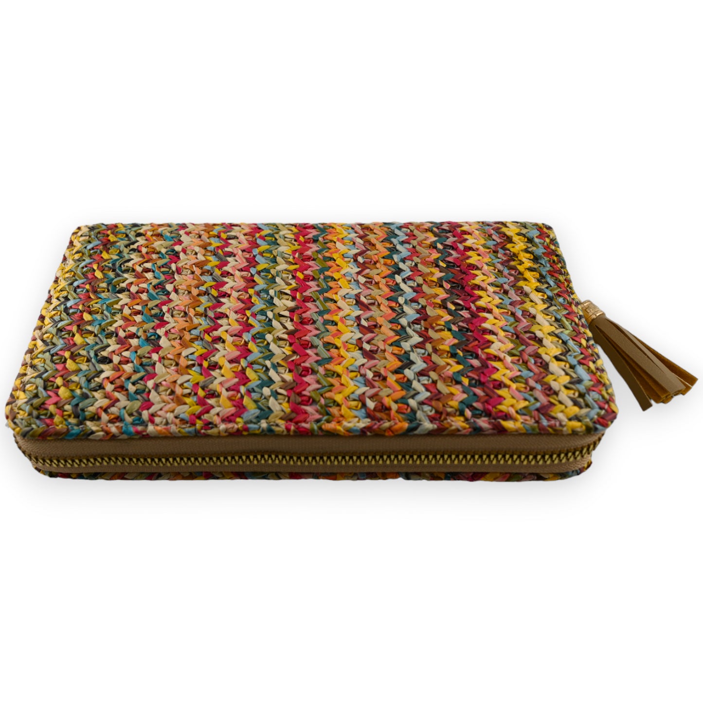 Portefeuille paille tressée multicolore