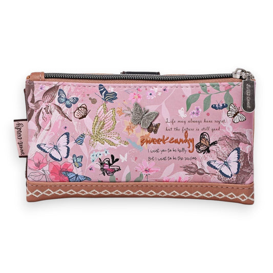 Portefeuille Sweet & Candy jardin papillons rose et camel