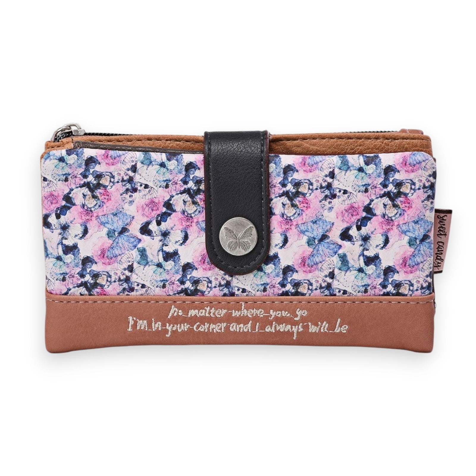 Portefeuille Sweet & Candy jardin papillons rose et camel