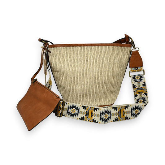 Sac bohème en paille avec bandoulière ethnique