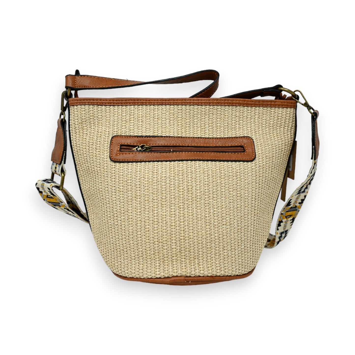 Sac bohème en paille avec bandoulière ethnique