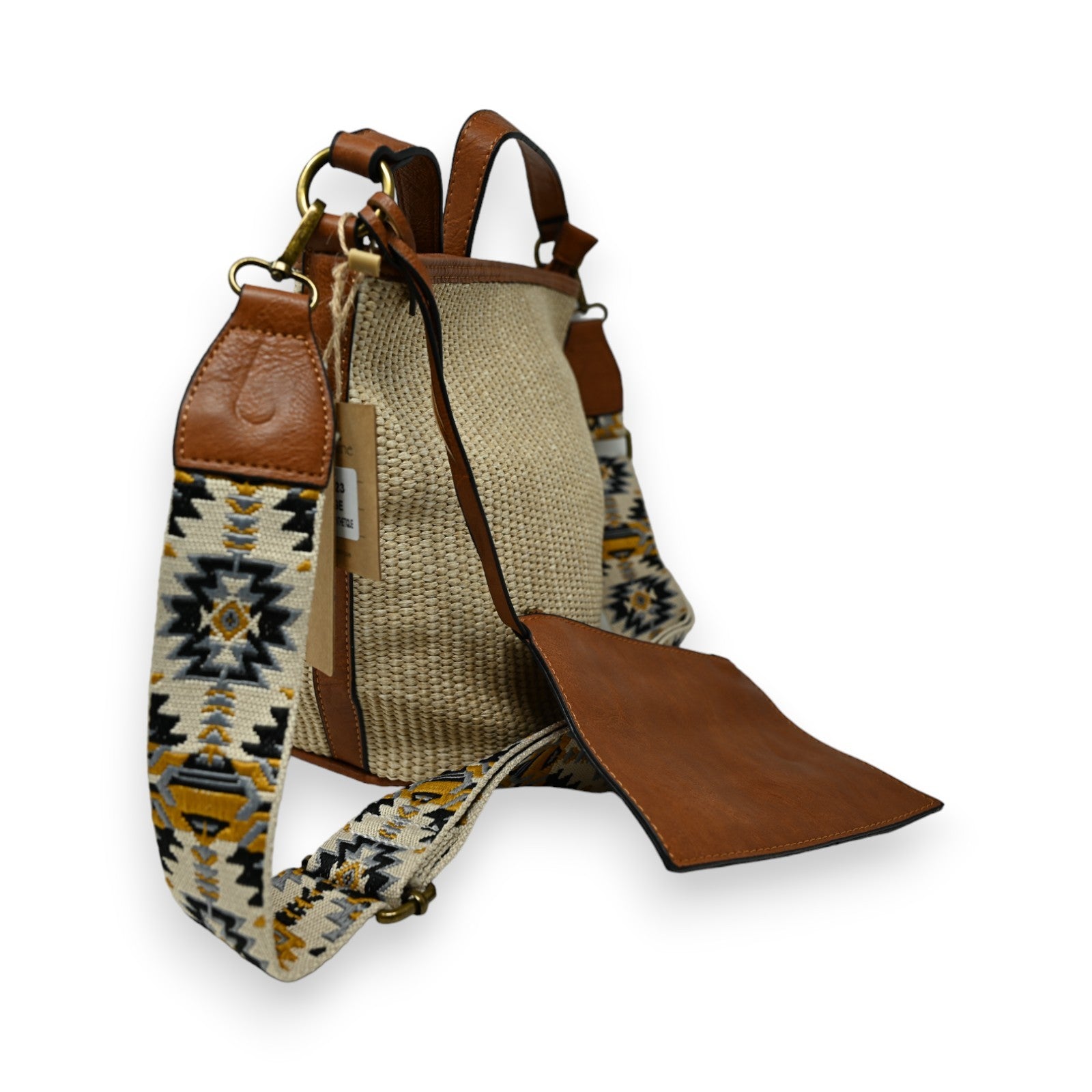 Sac bohème en paille avec bandoulière ethnique