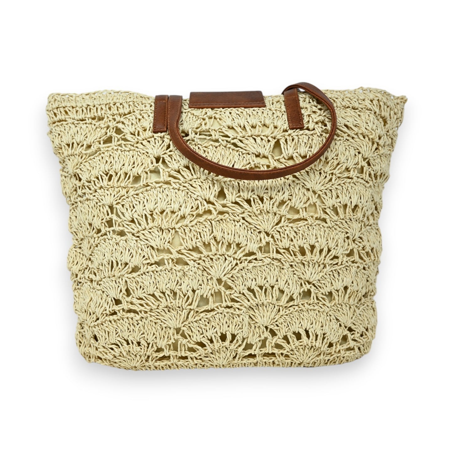 Sac bohème en paille beige avec anses marron