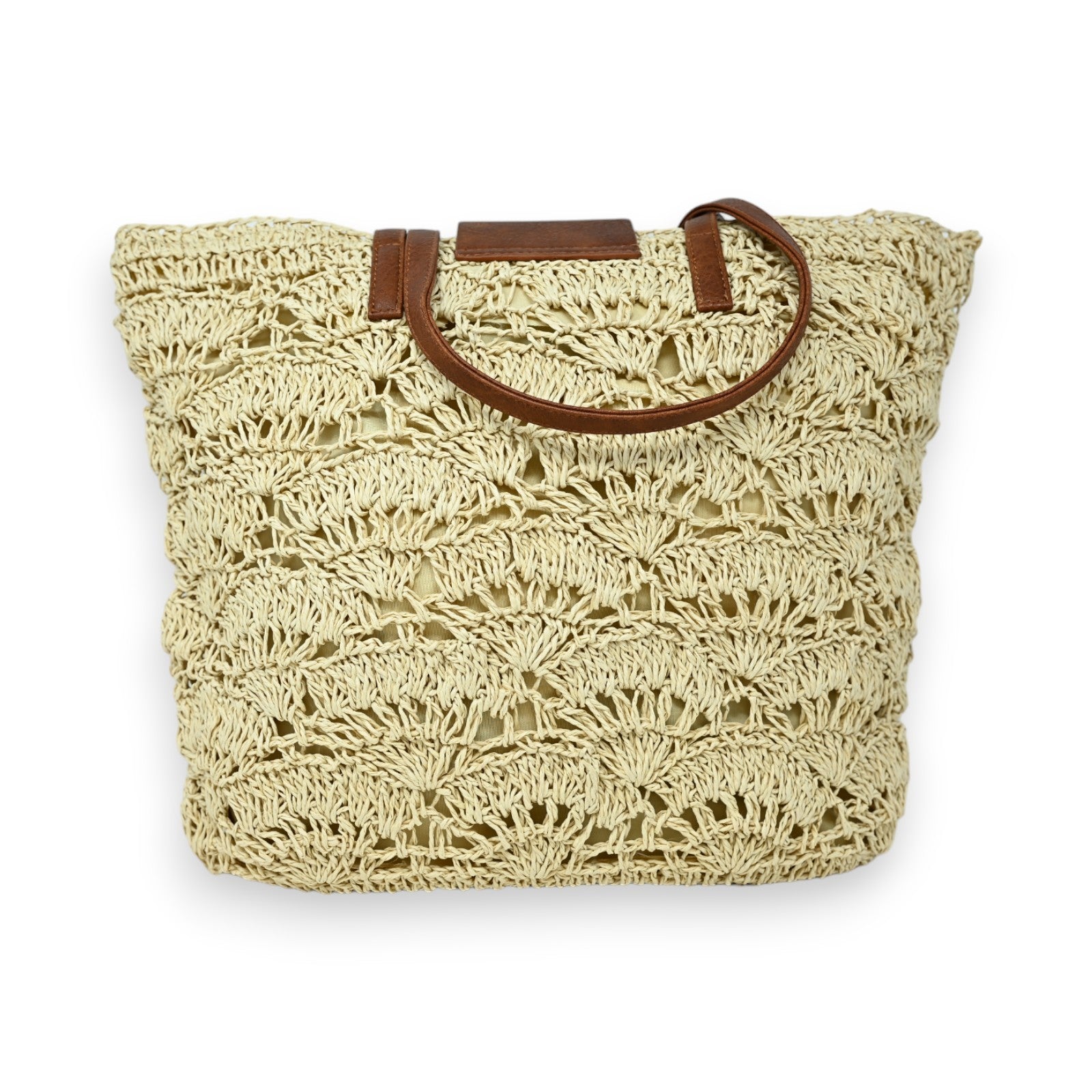 Sac bohème en paille beige avec anses marron