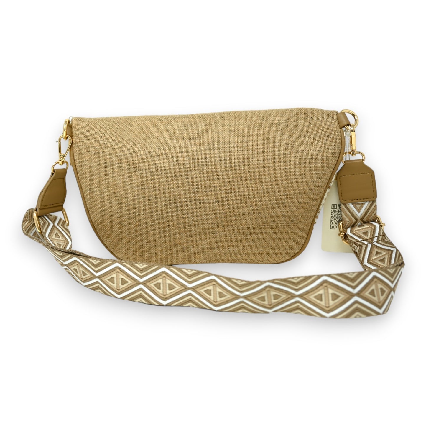 Sac banane bandoulière en lin beige et taupe