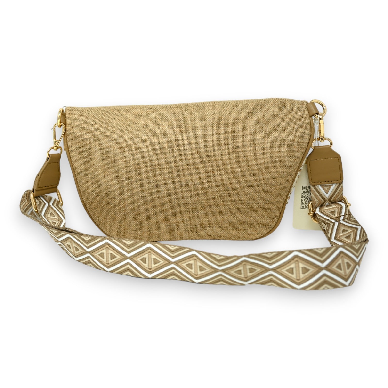 Sac banane bandoulière en lin beige et taupe