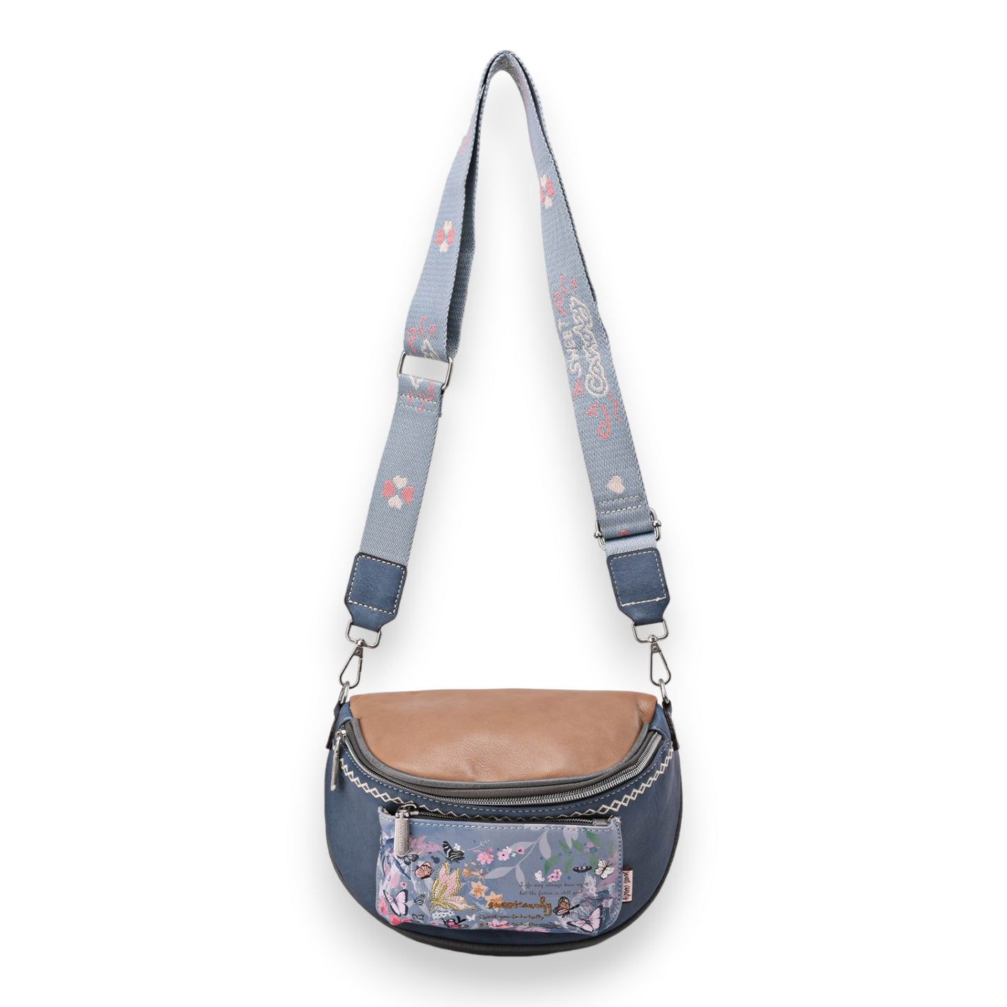 Sac banane bandoulière papillons Sweet & Candy bleu et camel