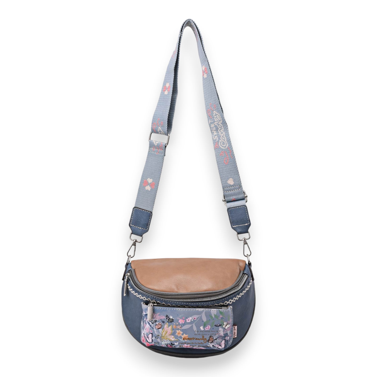 Sac banane bandoulière papillons Sweet & Candy bleu et camel