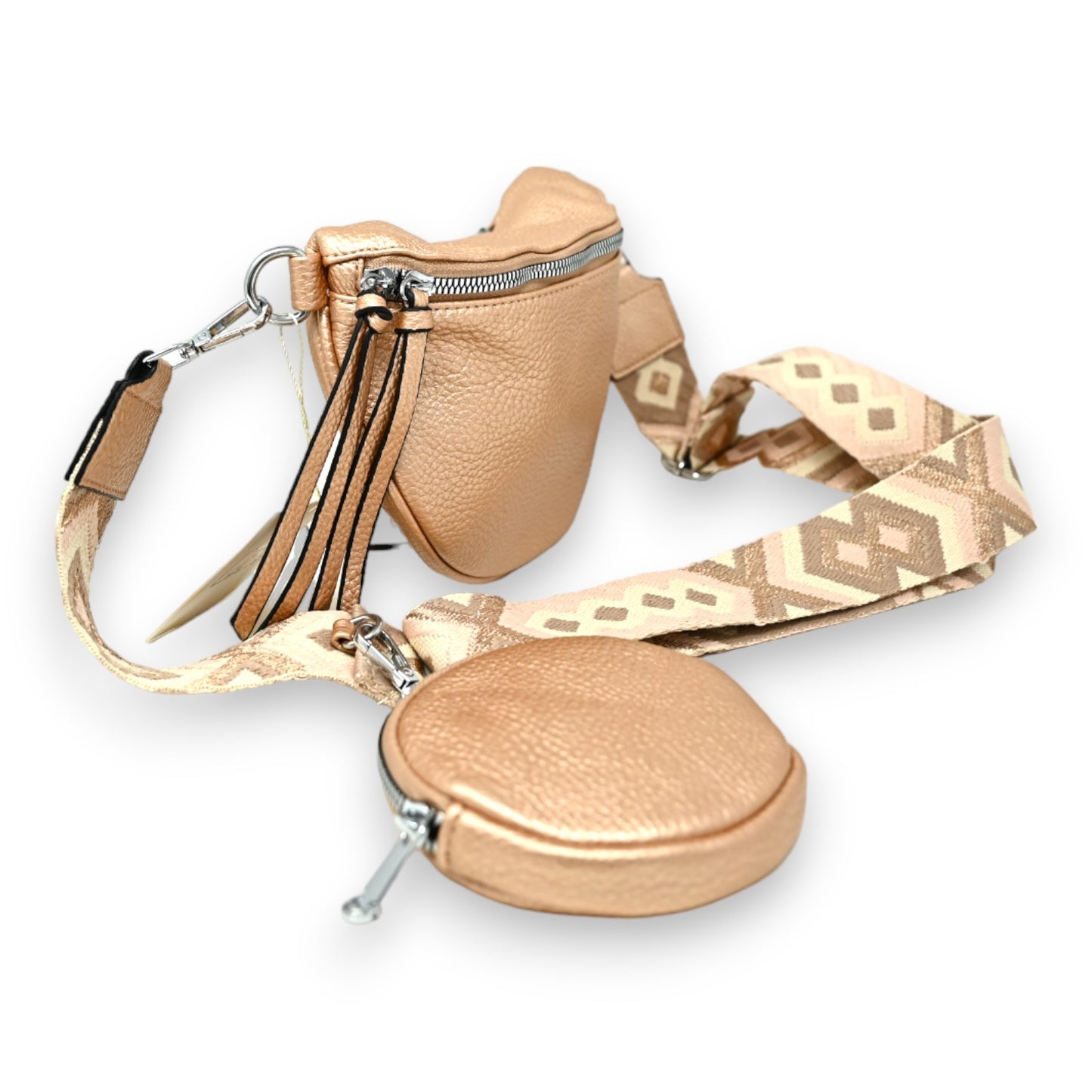 Sac banane bandoulière rose métallisé