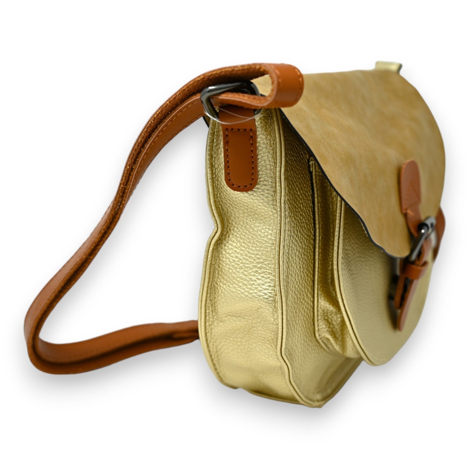 Sac bandoulière bi matière doré