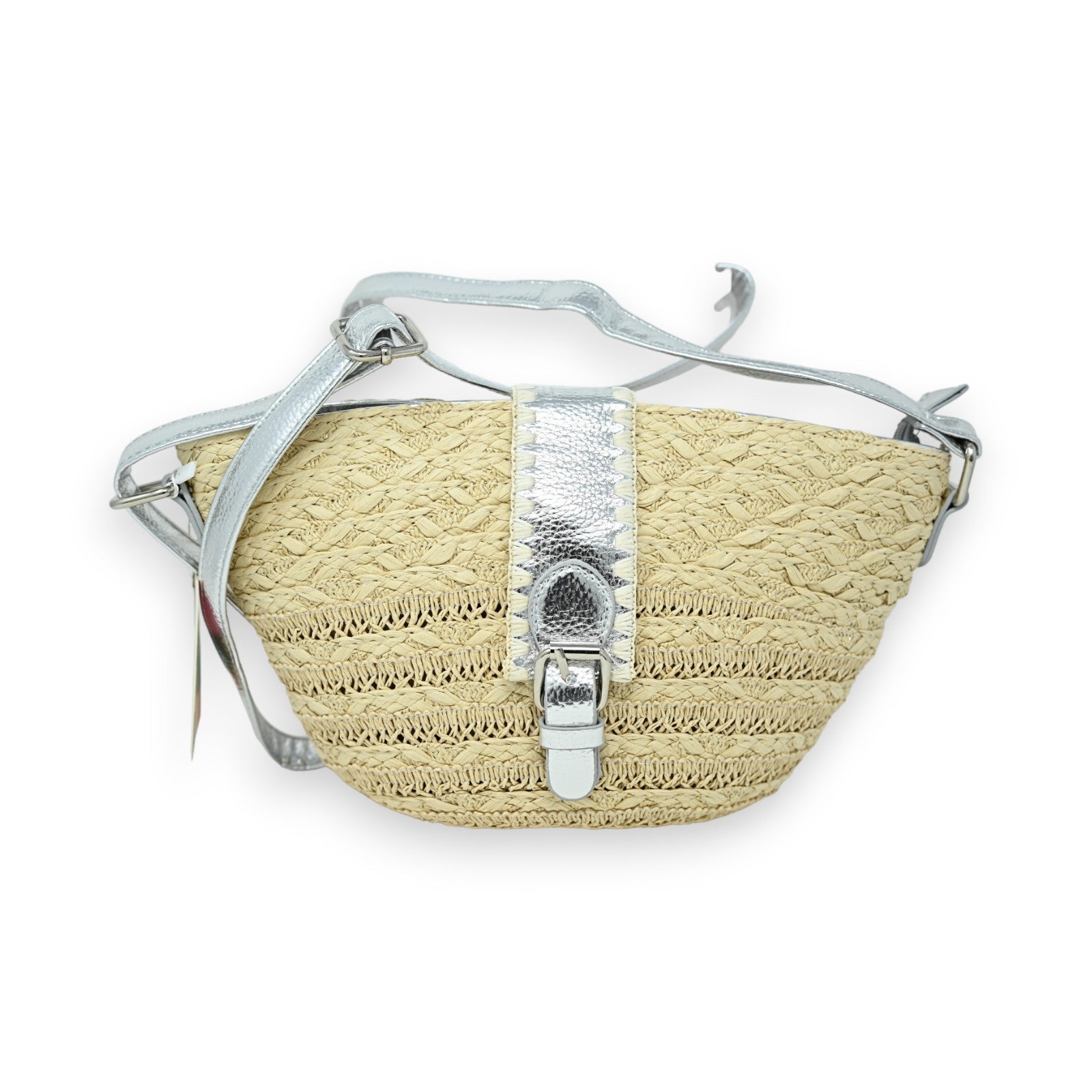 Sac bandoulière bohème  paille beige et argent