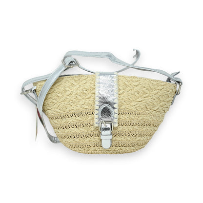 Sac bandoulière bohème  paille beige et argent