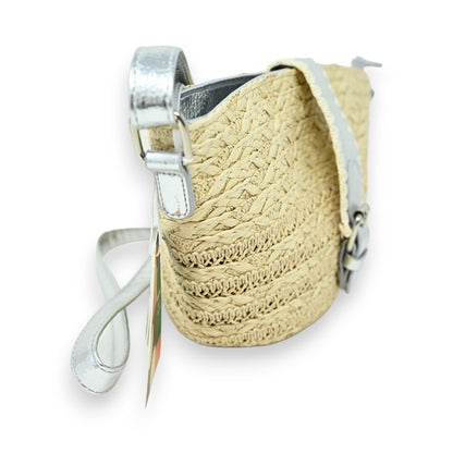 Sac bandoulière bohème  paille beige et argent
