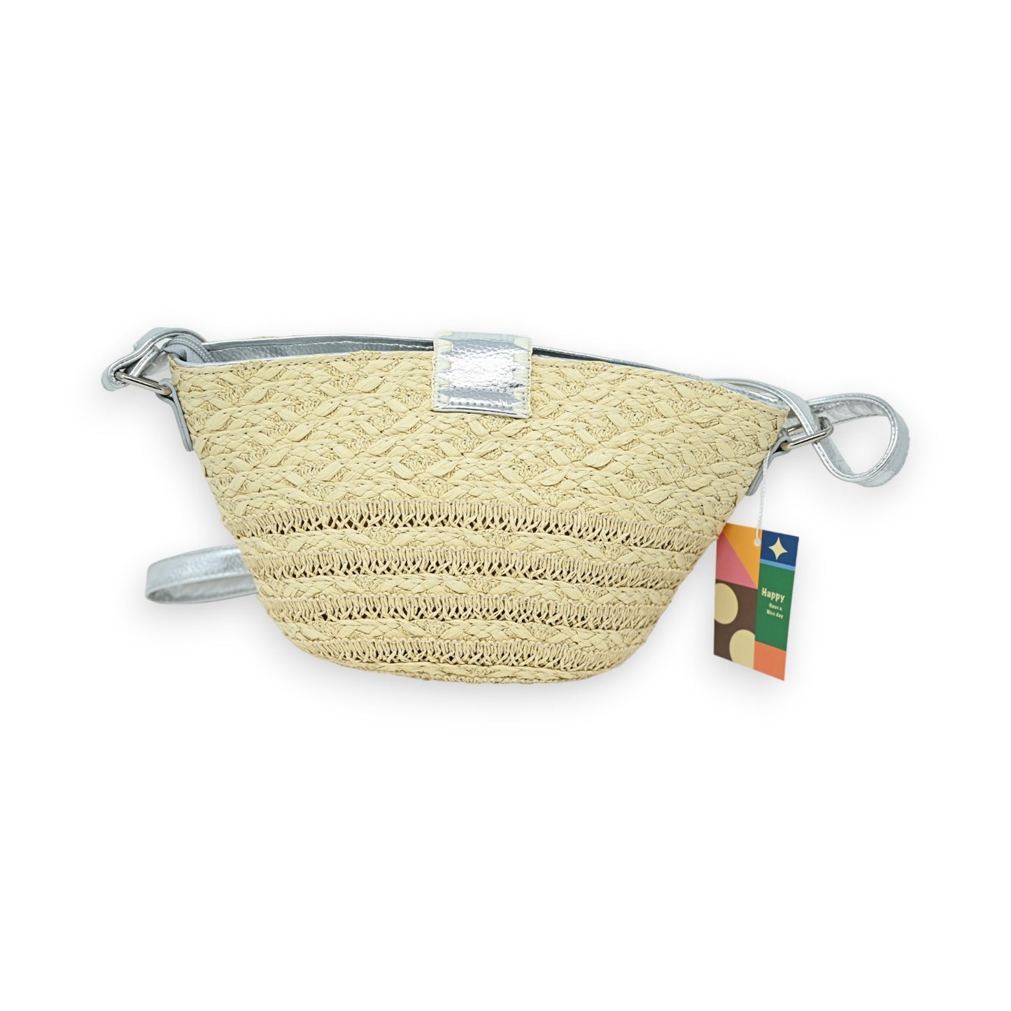 Sac bandoulière bohème  paille beige et argent