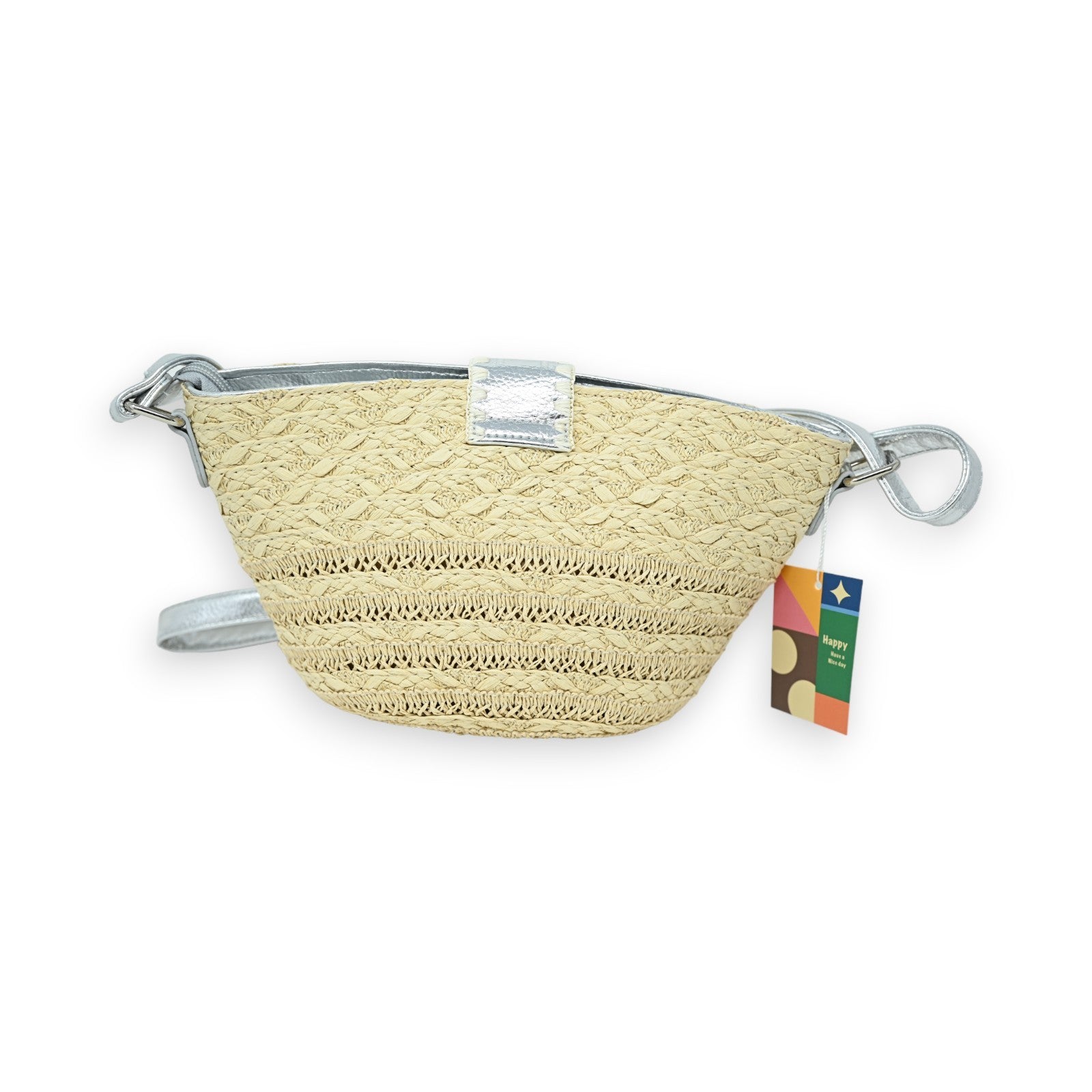 Sac bandoulière bohème  paille beige et argent