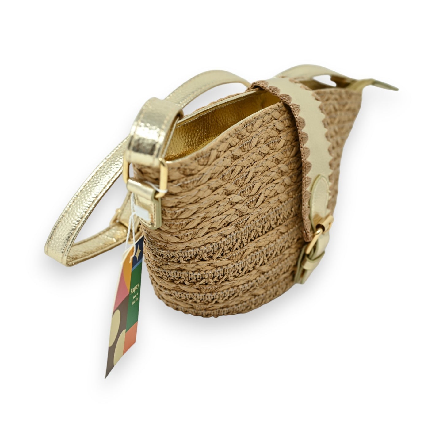 Sac bandoulière bohème paille foncée et doré