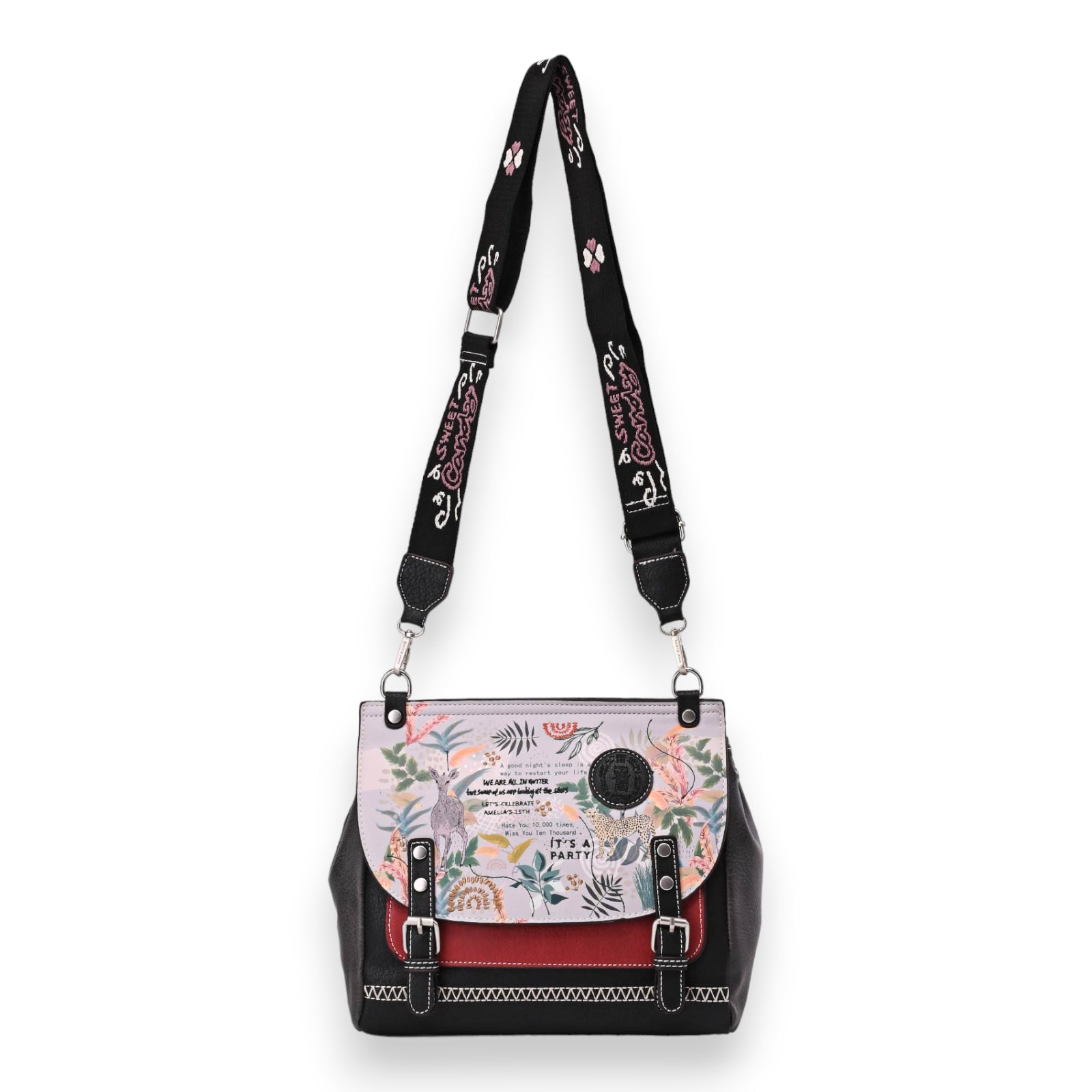 Sac bandoulière carré cartable Sweet & Candy rouge et noir