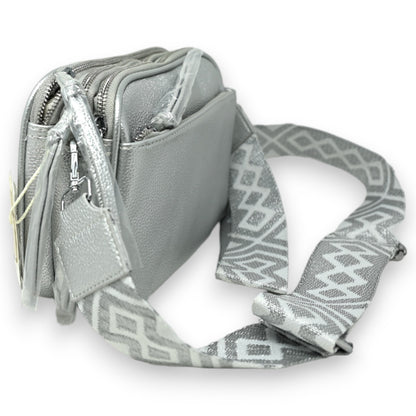 Sac bandoulière carré multi poches argenté