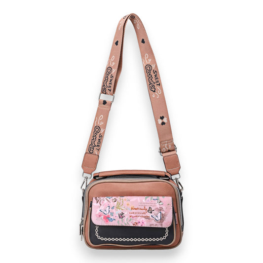 Sac bandoulière carré papillons Sweet &Candy rose et noir