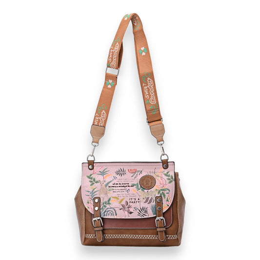 Sac bandoulière carré cartable  Sweet & Candy rose et marron