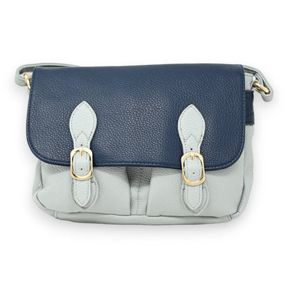 Sac cartable bandoulière bi colore bleu jeans et bleu marine