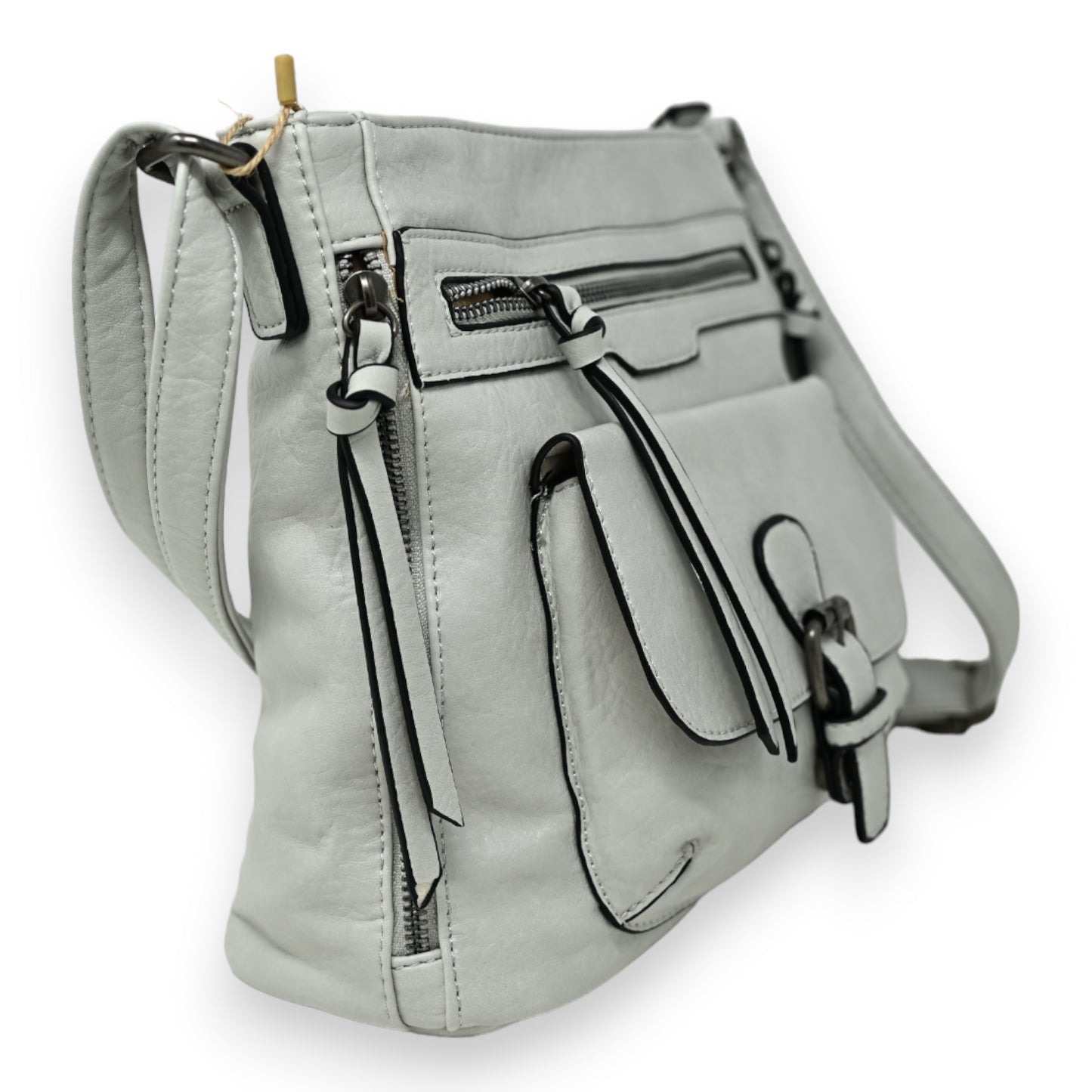 Sac bandoulière gris perle multi poches
