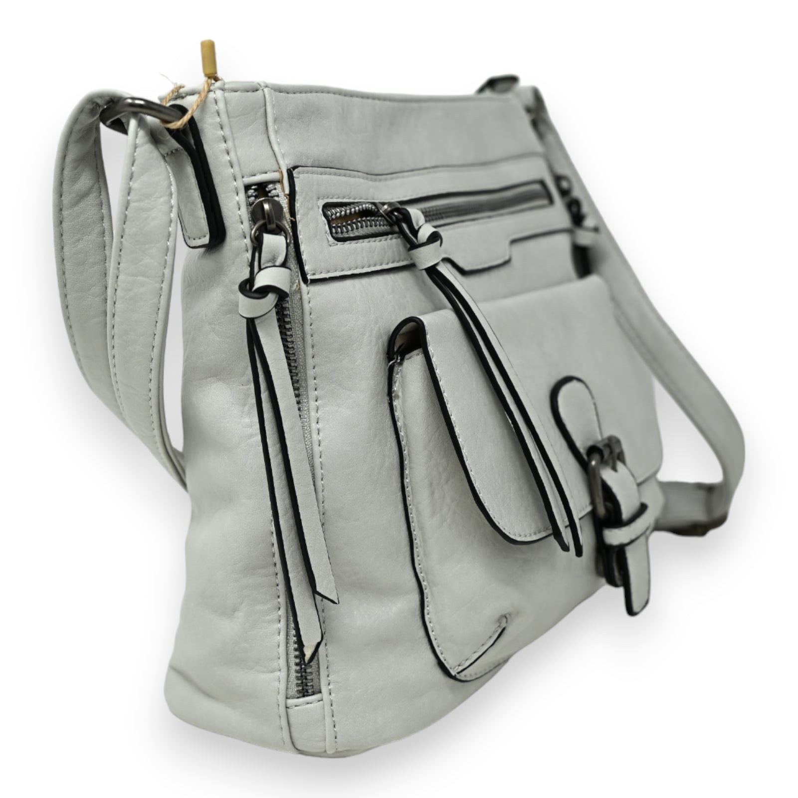 Sac bandoulière gris perle multi poches