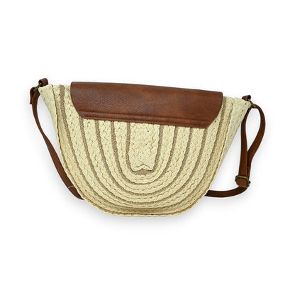 Sac bandoulière rond paille beige  fils dorés