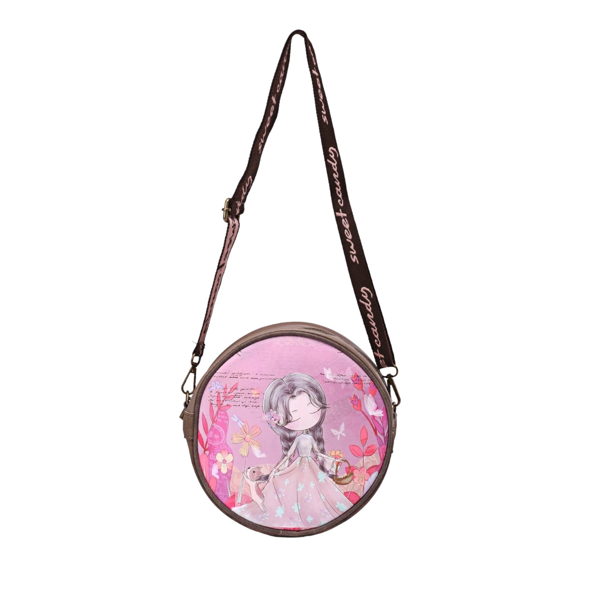 Sac bandoulière rond sweety candy dans les champs de fleurs