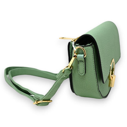 Sac bandoulière vert d'eau fermoir doré chic