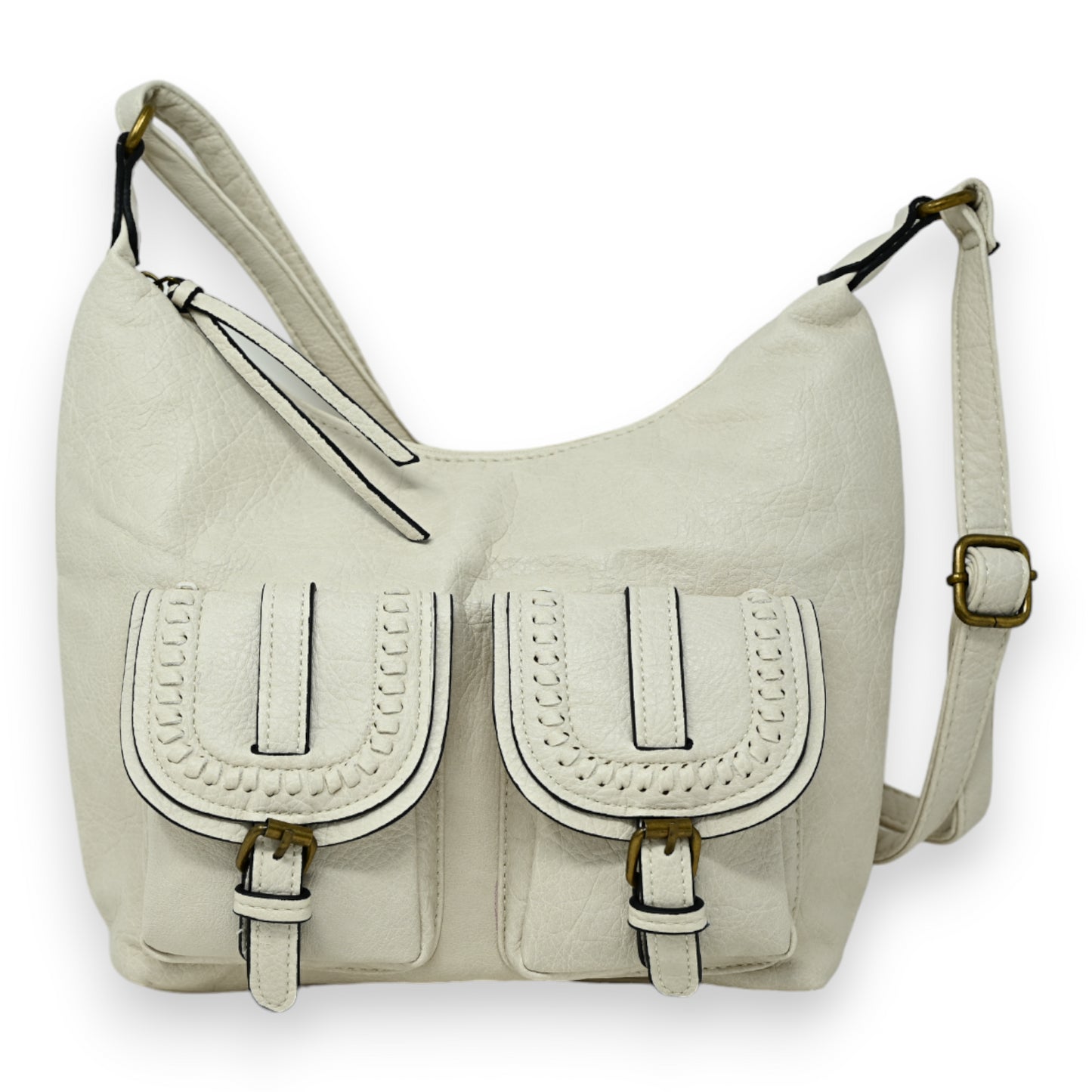 Sac bandoulière double poches beige