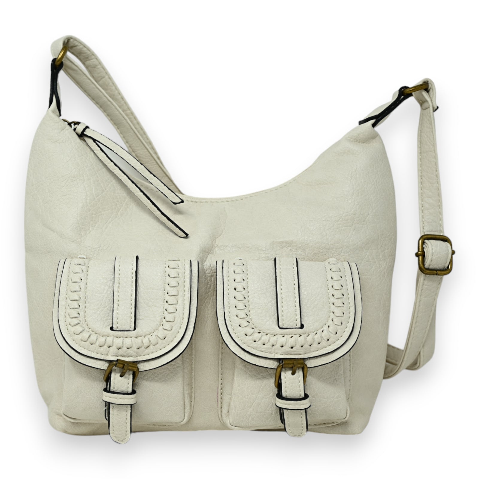 Sac bandoulière double poches beige
