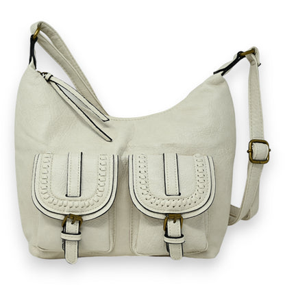 Sac bandoulière double poches beige