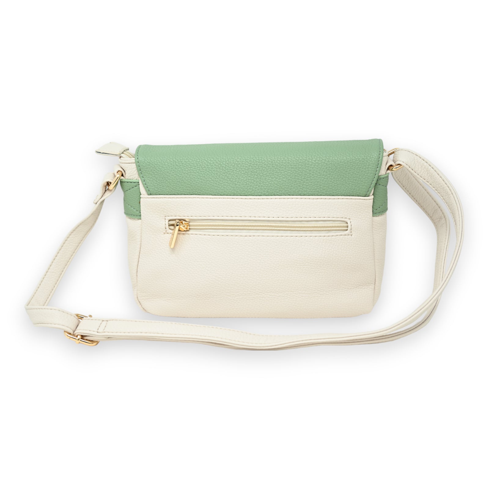 Sac cartable bandoulière bi colore beige et vert