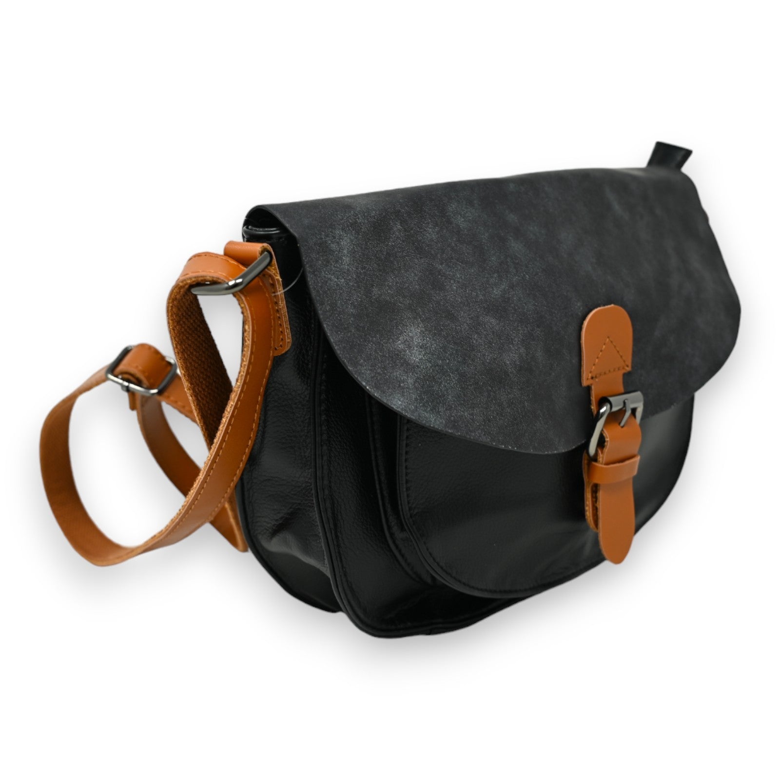 Sac cartable bandoulière bi matière arrondi noir