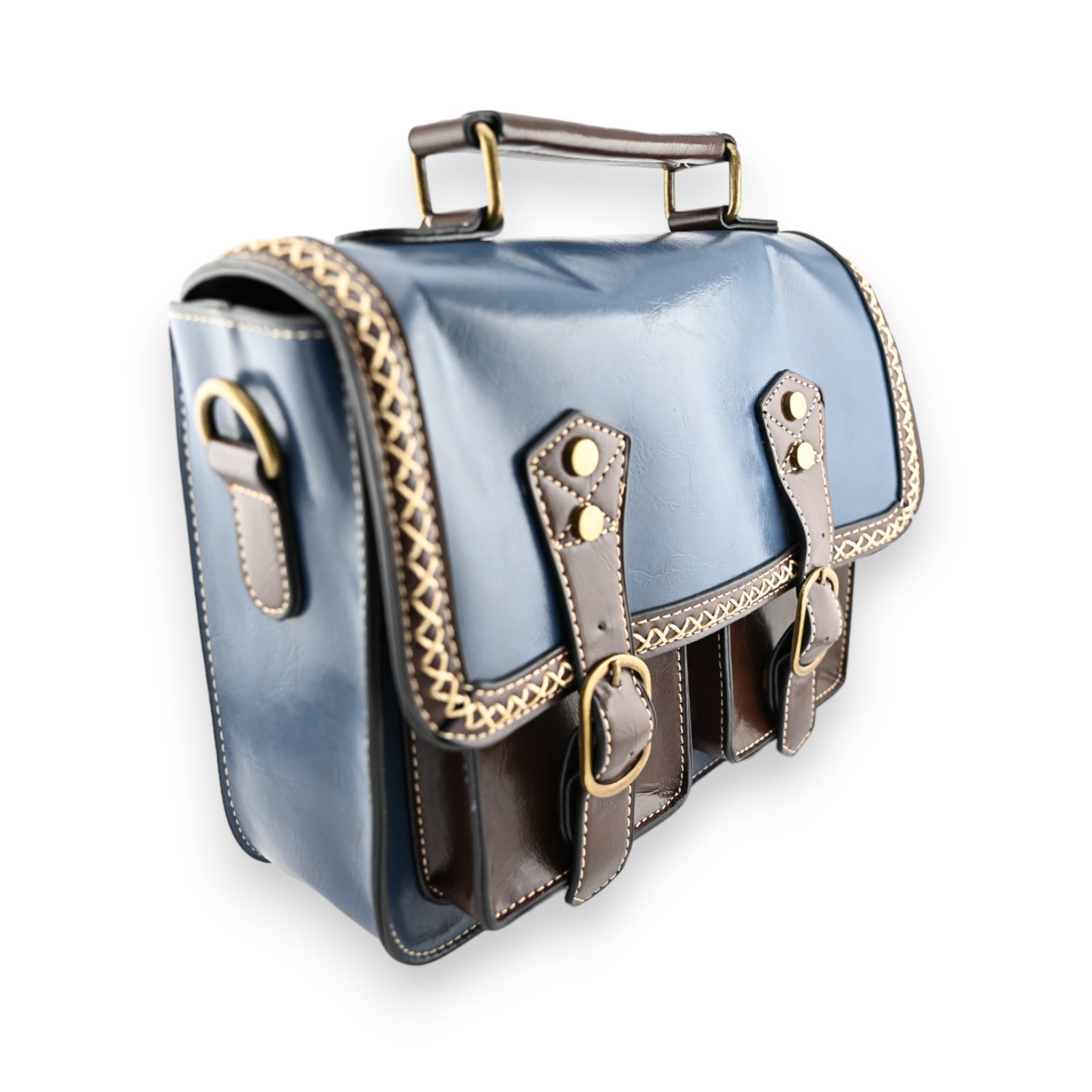 Sac cartable vintage bleu et marron