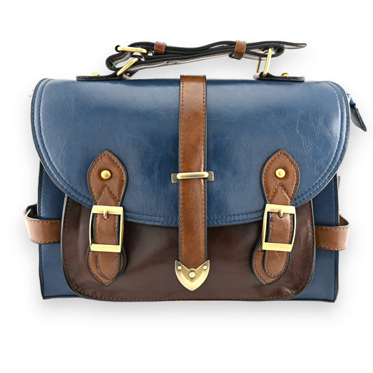 Sac cartable vintage grand format  bleu marron