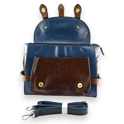 Sac cartable vintage grand format  bleu marron