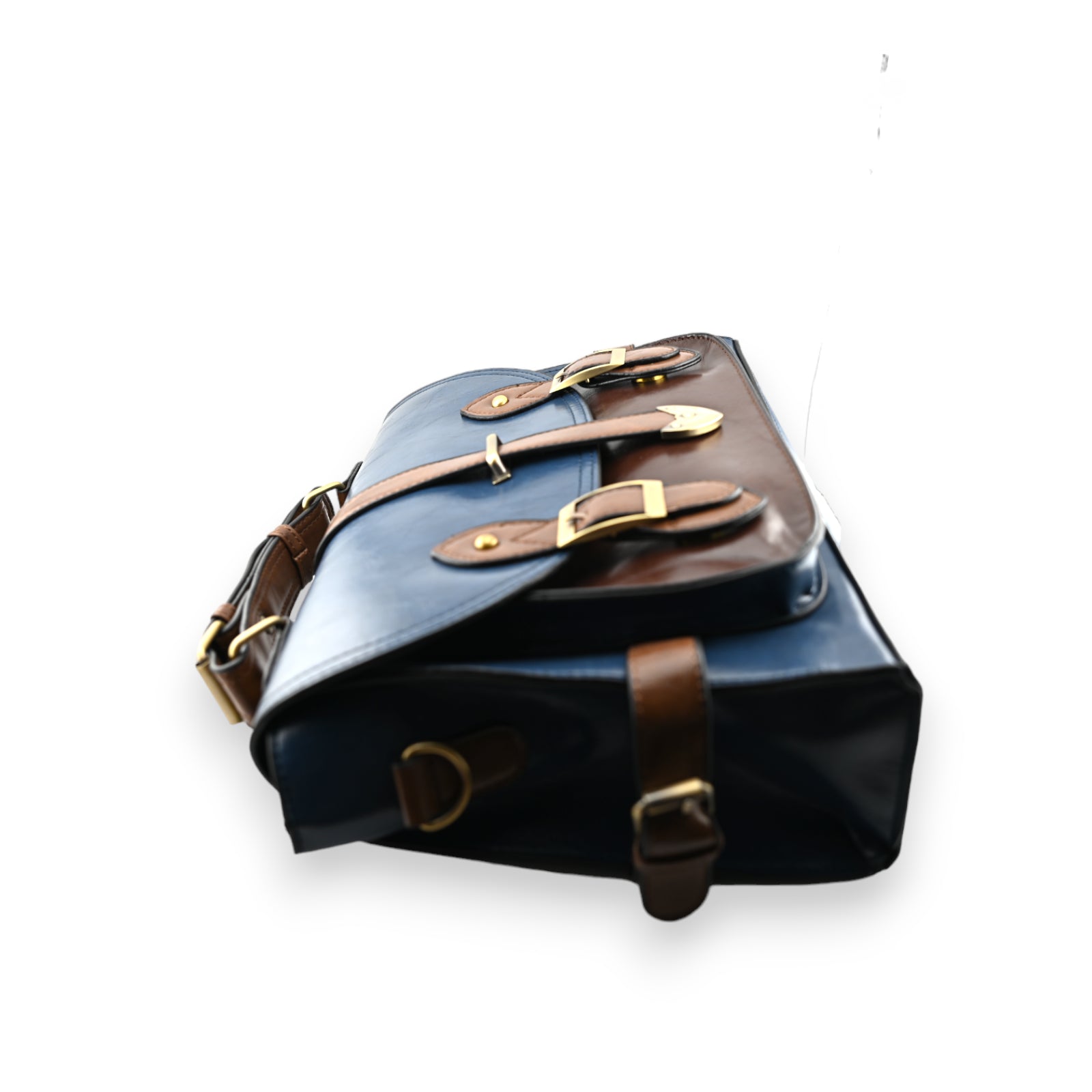 Sac cartable vintage grand format  bleu marron