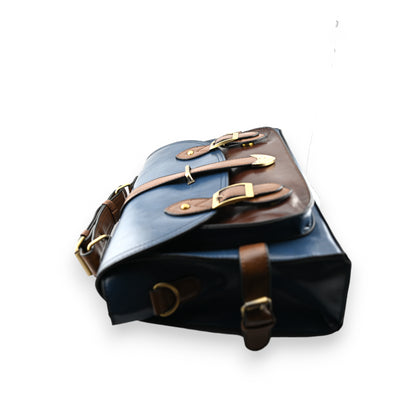 Sac cartable vintage grand format  bleu marron