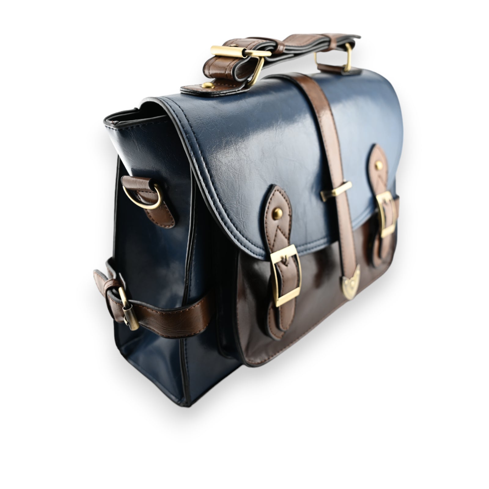 Sac cartable vintage grand format  bleu marron