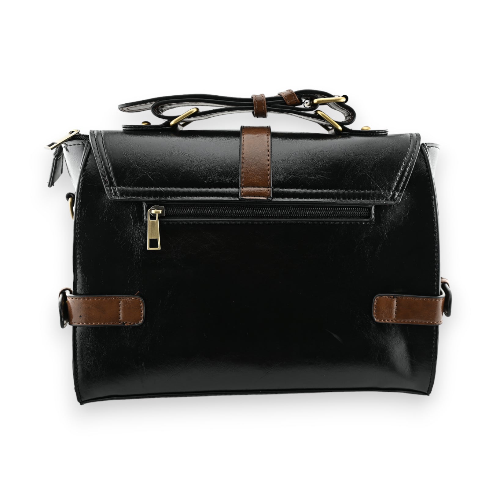 Sac cartable vintage grand format noir et camel