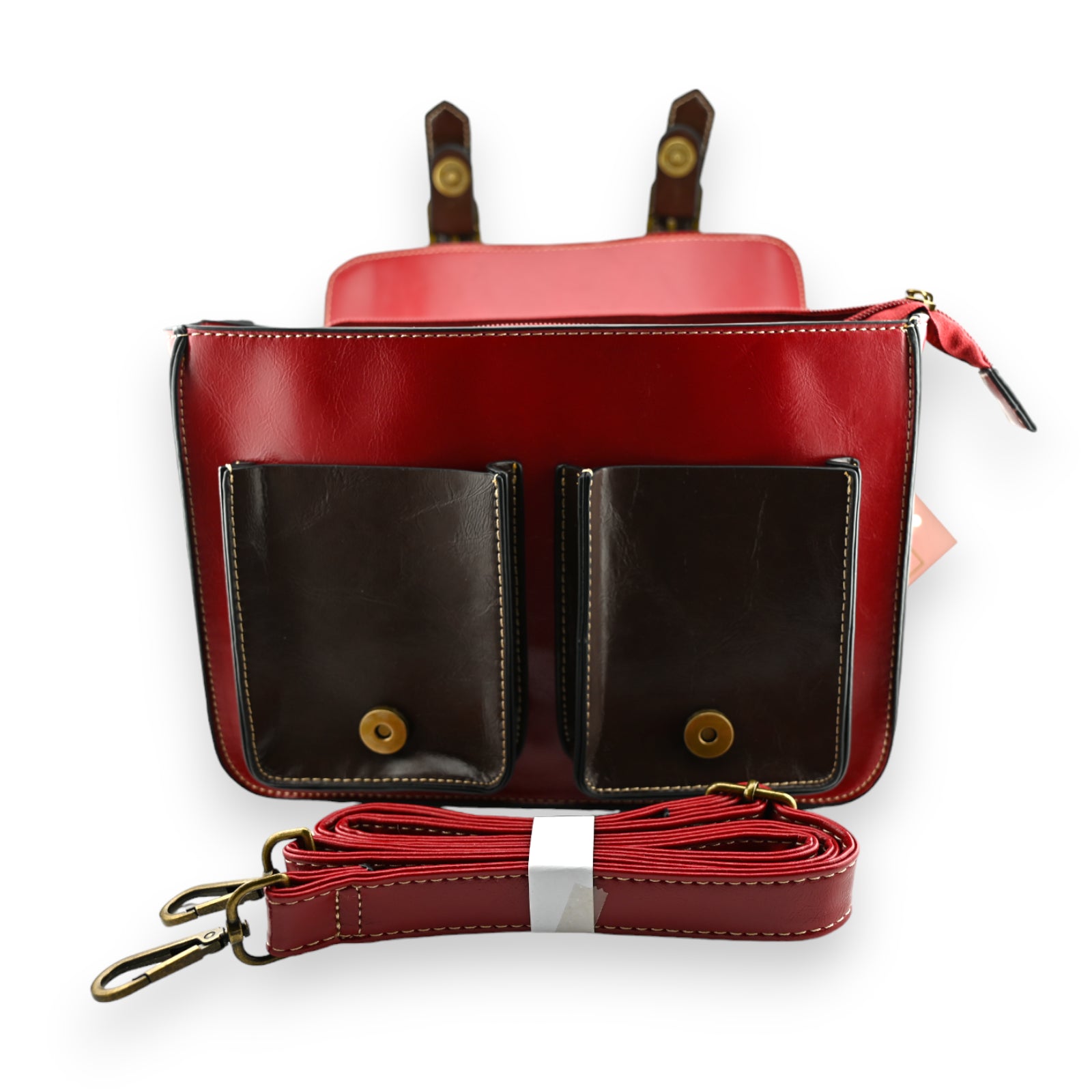 Sac cartable vintage rouge et marron