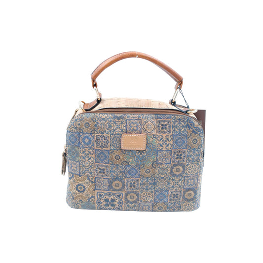 Sac en liège imprimé géométrique vintage bleu