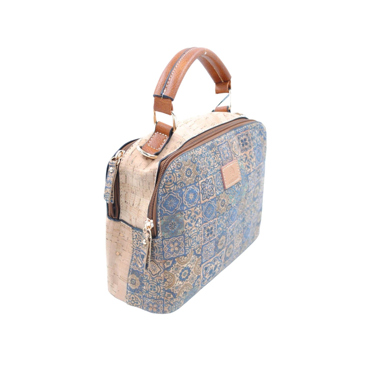 Sac en liège imprimé géométrique vintage bleu
