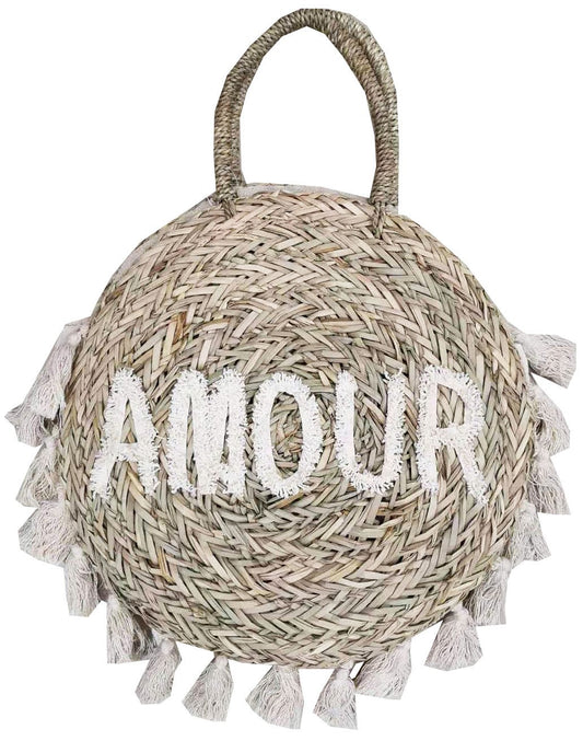 Sac panier rond Amour avec ses pompons